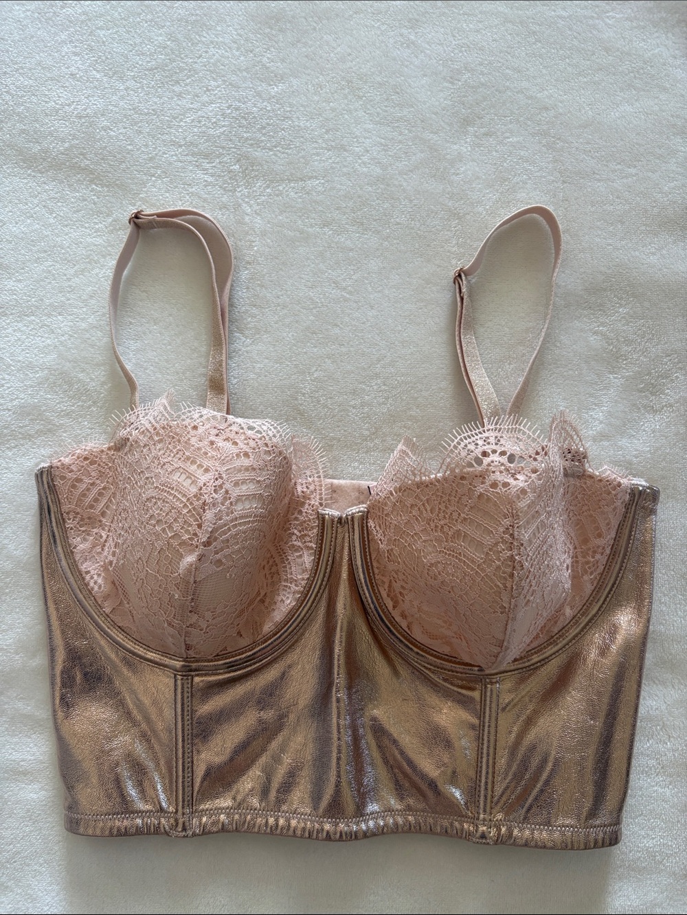 Vintage Y2K Victoria's Secret Dream Angels Rose Gold Metallic Lace Corset 34D